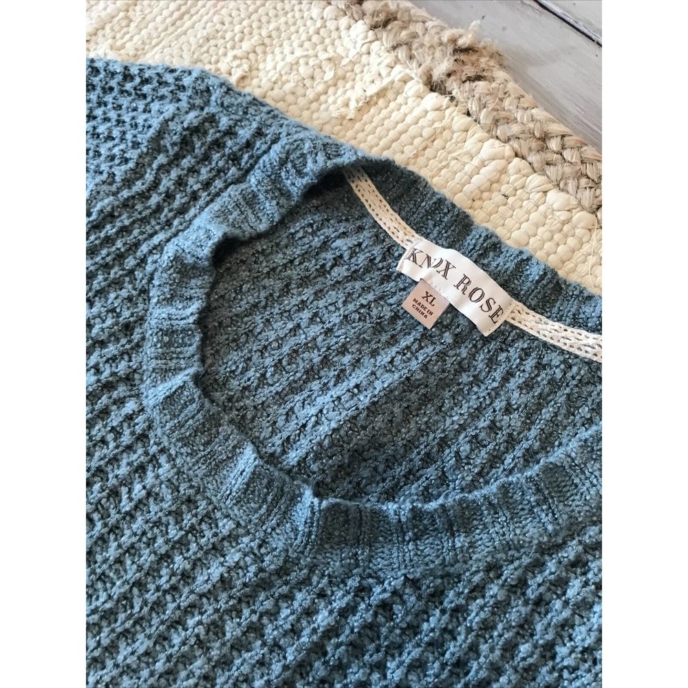 Knox Rose Blue Open Knit Lace Trim Long Sleeve Pullover Sweater Sz XL - Picture 3 of 7